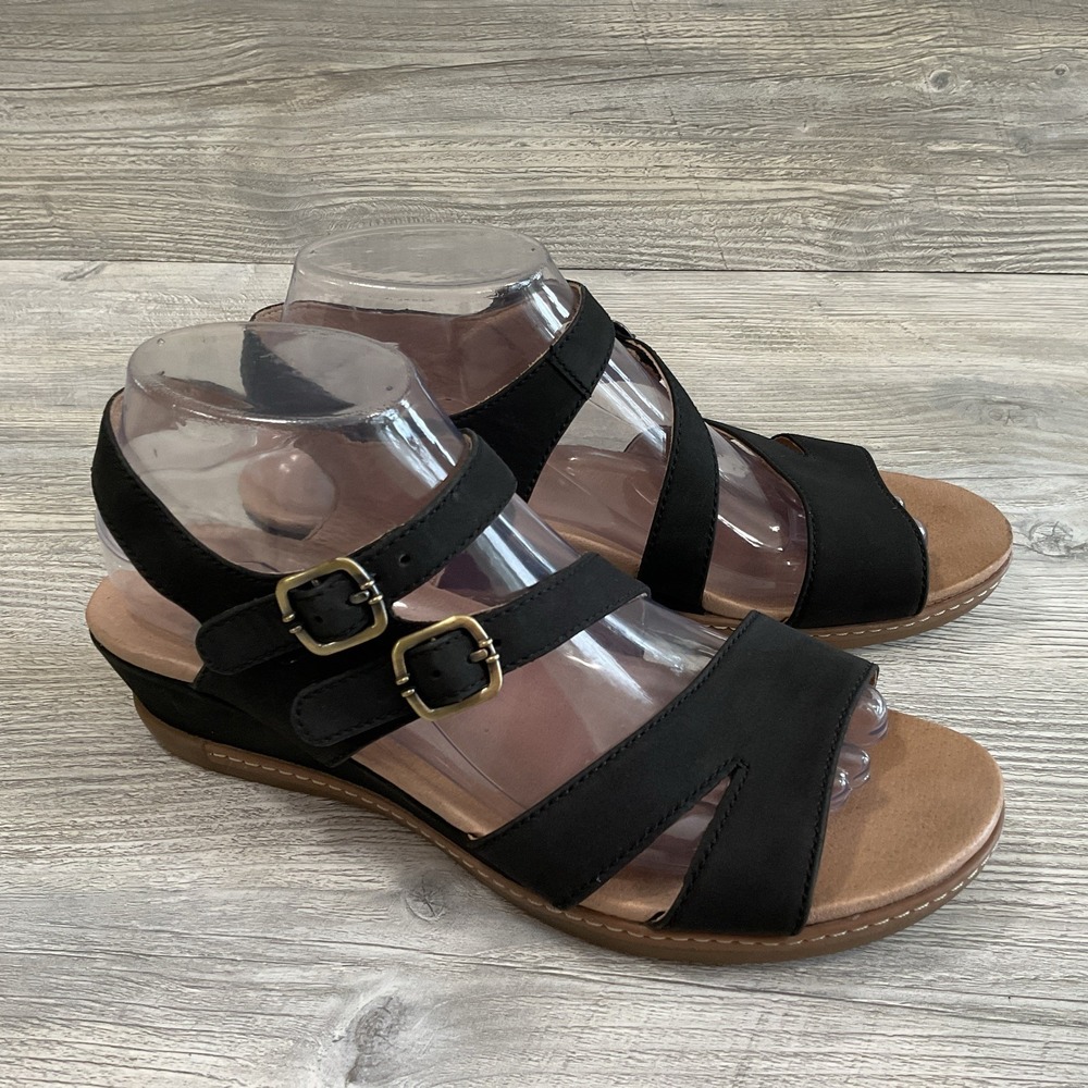 Dansko Black Comfort Wedge Sandals Buckle Slingback Women's 7.5-8 EU 38